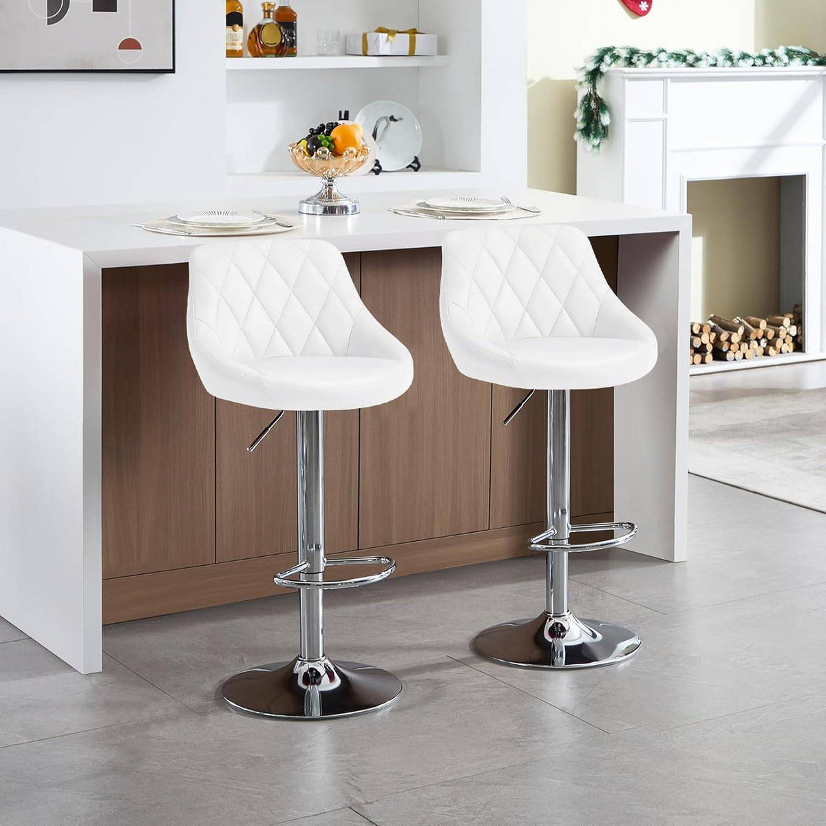 BARHOCKER, Kunstleder, Höhenverstellbar, 360° Drehbar - Weiß, Metall (47/104/39cm) - Woltu