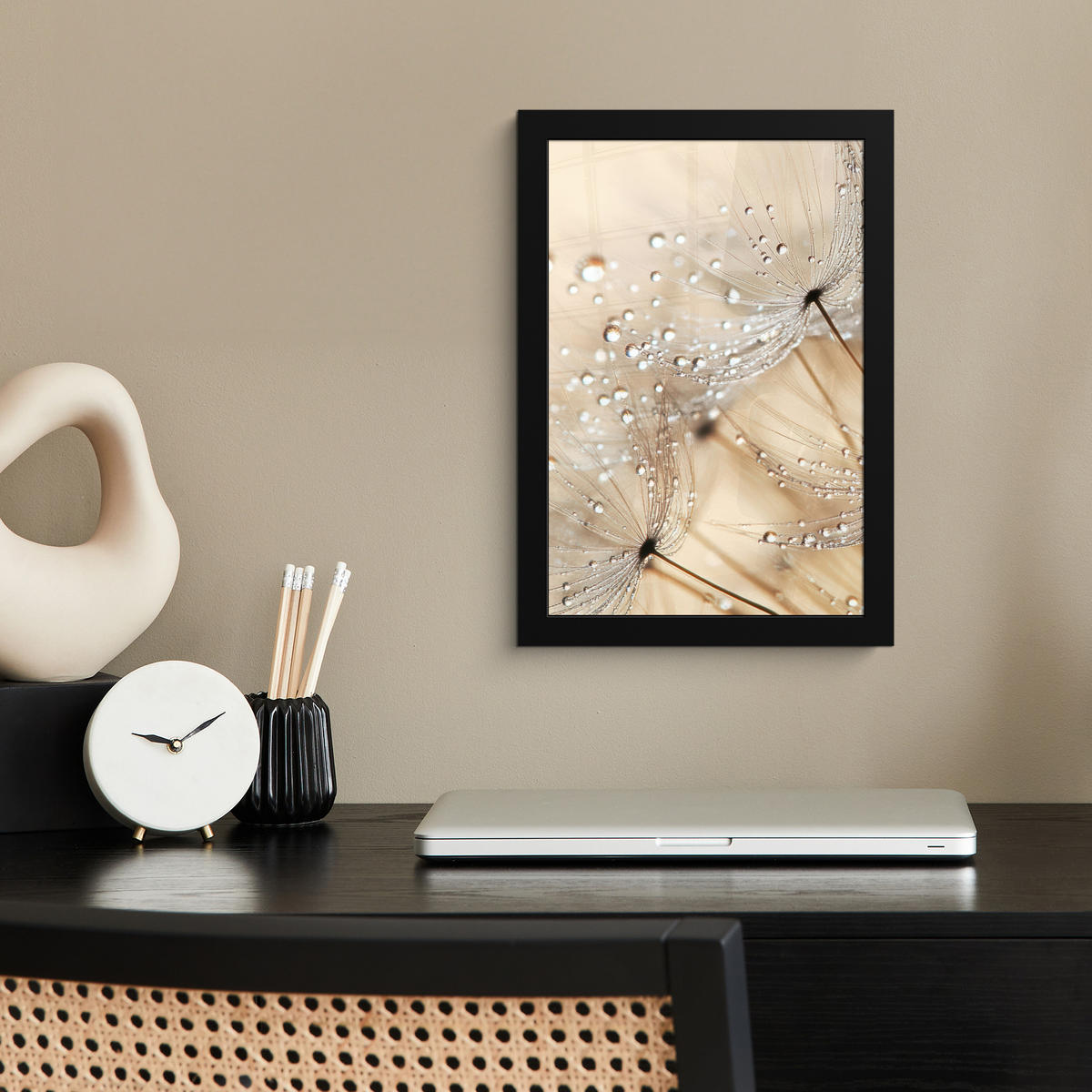 GERAHMTES BILD Löwenzahn - Abstrakt - Natur - Beige 20x30 cm - Braun, Papier (20/30cm) - MuchoWow