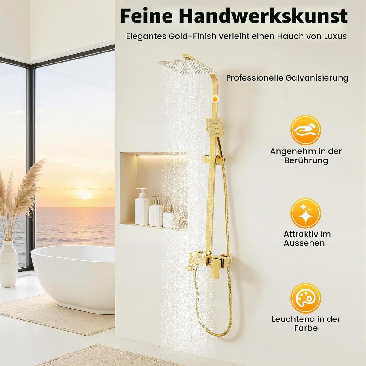 DUSCHSYSTEM gebürstetes Gold 8 Zoll Messing - Goldfarben, Metall (20/113/20cm)