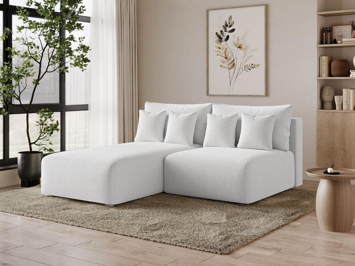 ECKSOFA Ronni Bouclé-Stoff Weiß Rechts - Weiß, Holz/Textil (206/190cm) - Graingold