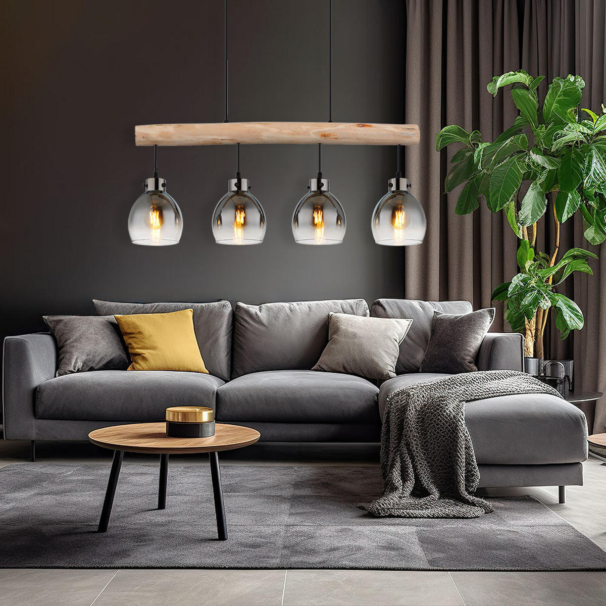 LED HÄNGELEUCHTE Metall Glas Rauchgrau - Grau, Holz (82.5/15/140cm) - Globo Lighting