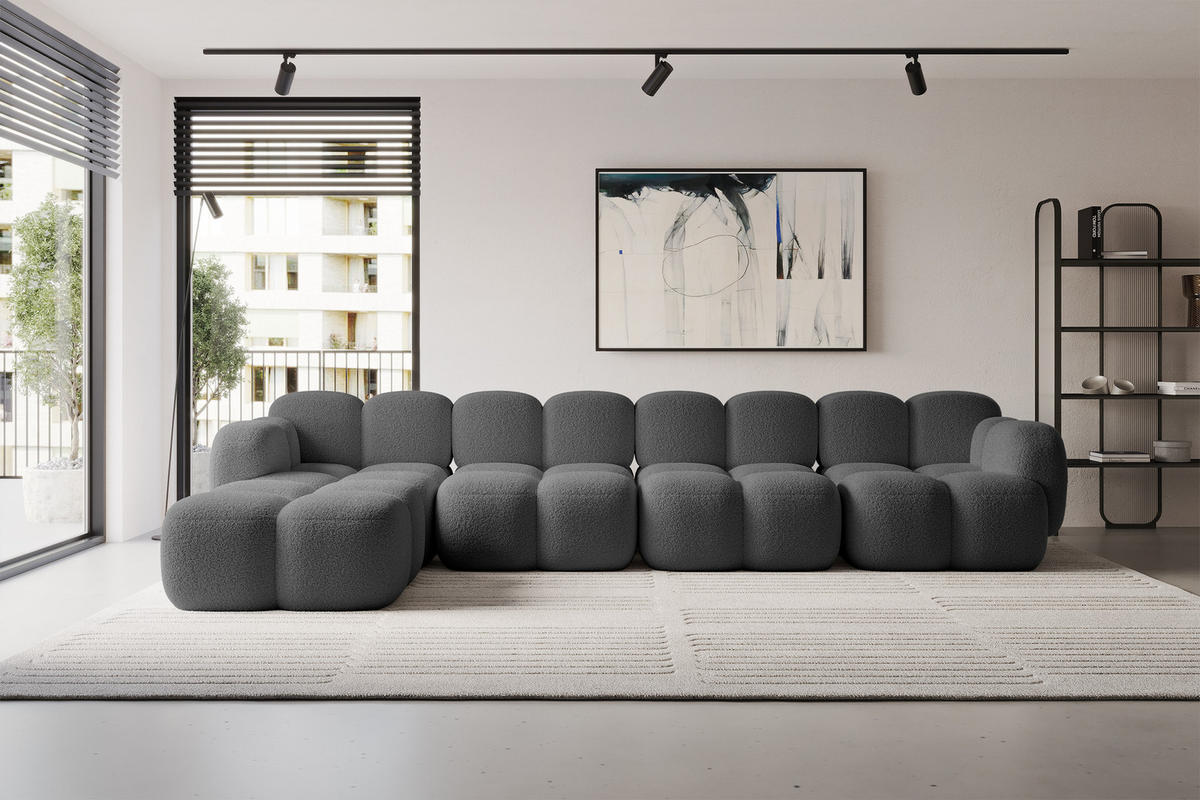 ECKSOFA modulares Sofa Links Miko-L3 390x205x75 Grau Bouclé - Chromfarben/Schwarz, Holzwerkstoff/Kunststoff (390/205cm) - ALTDECOR