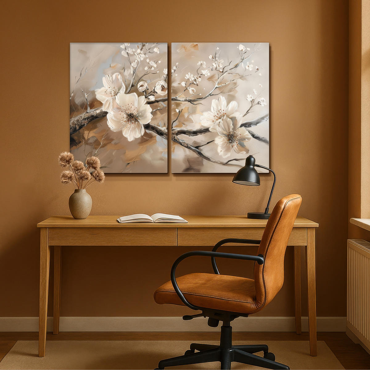 LEINWANDBILD 2er Set Blüte - Beige - Abstrakt - Blumen 120x80 cm - Hellbraun, Textil (120/80cm) - MuchoWow