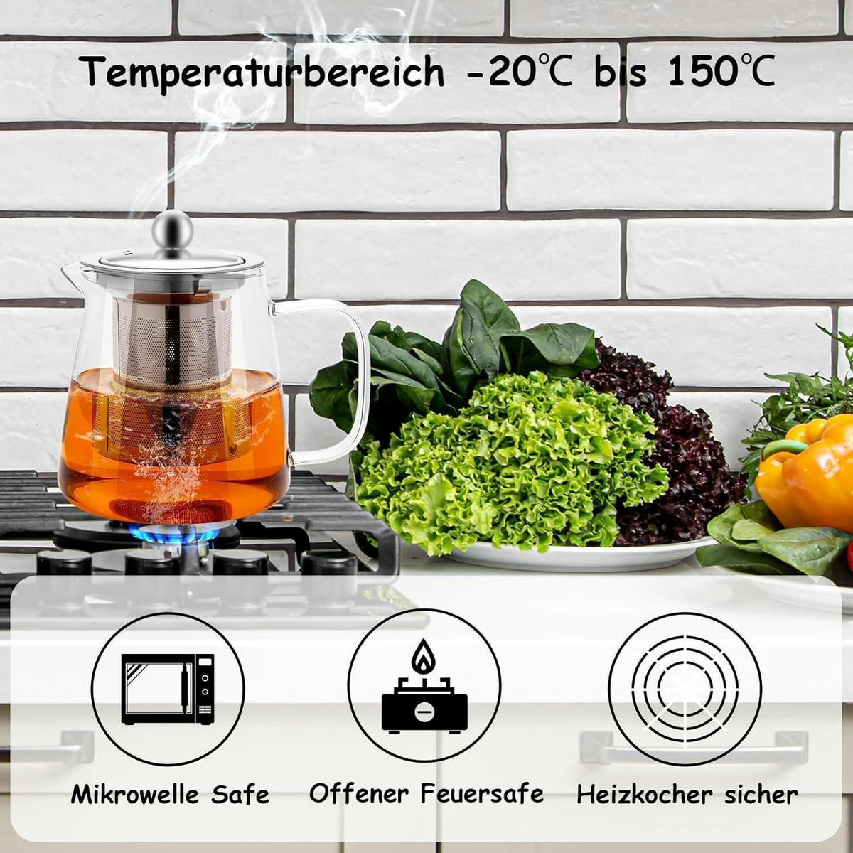 TEEKANNE Glas mit Siebeinsatz 950ml Borosilikat hitzebeständig - Transparent, Glas (10/10cm)