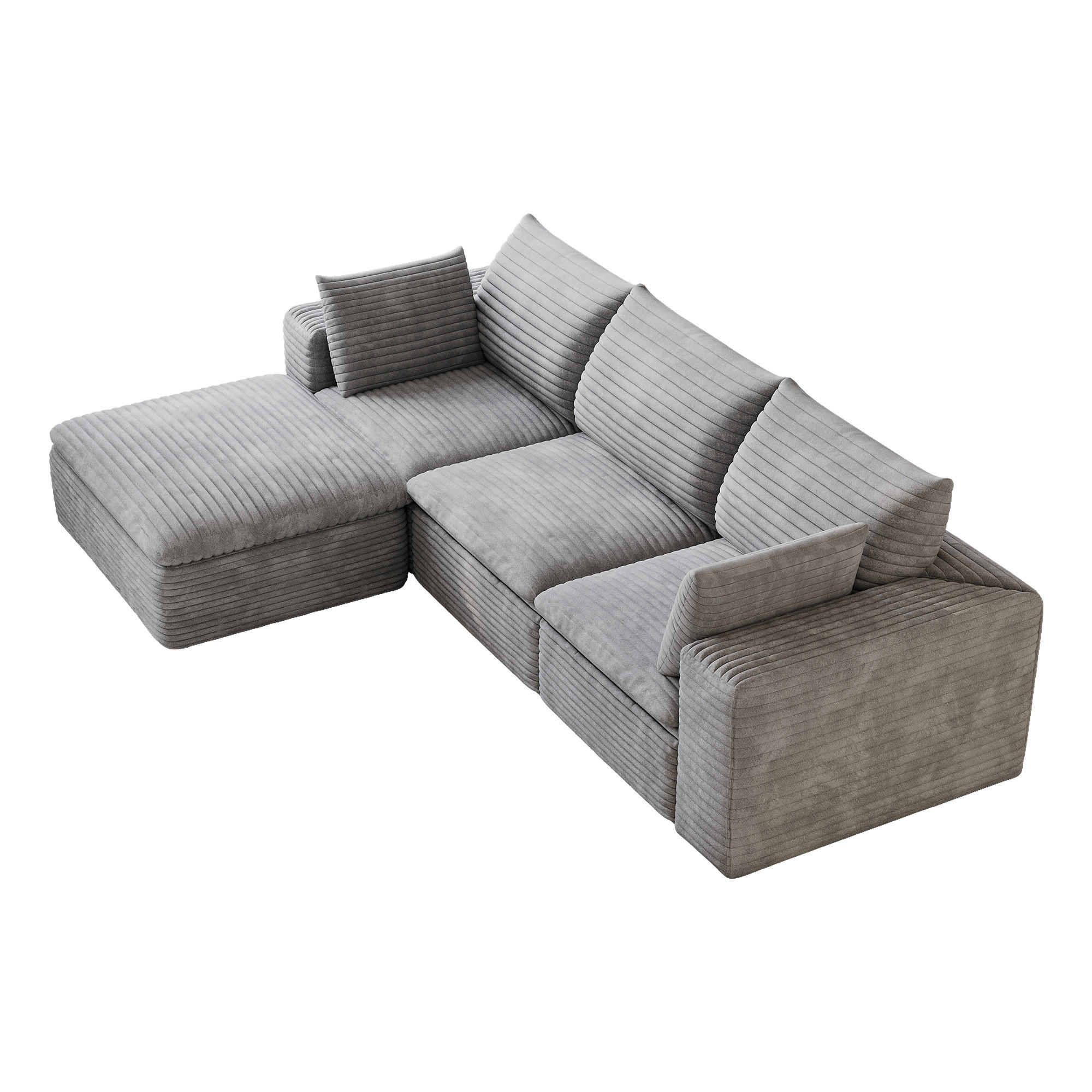 ECKSOFA DE-34773 3-Sitzer mit ottomane Grau - Grau, Textil (160/260cm) - ComfortXL
