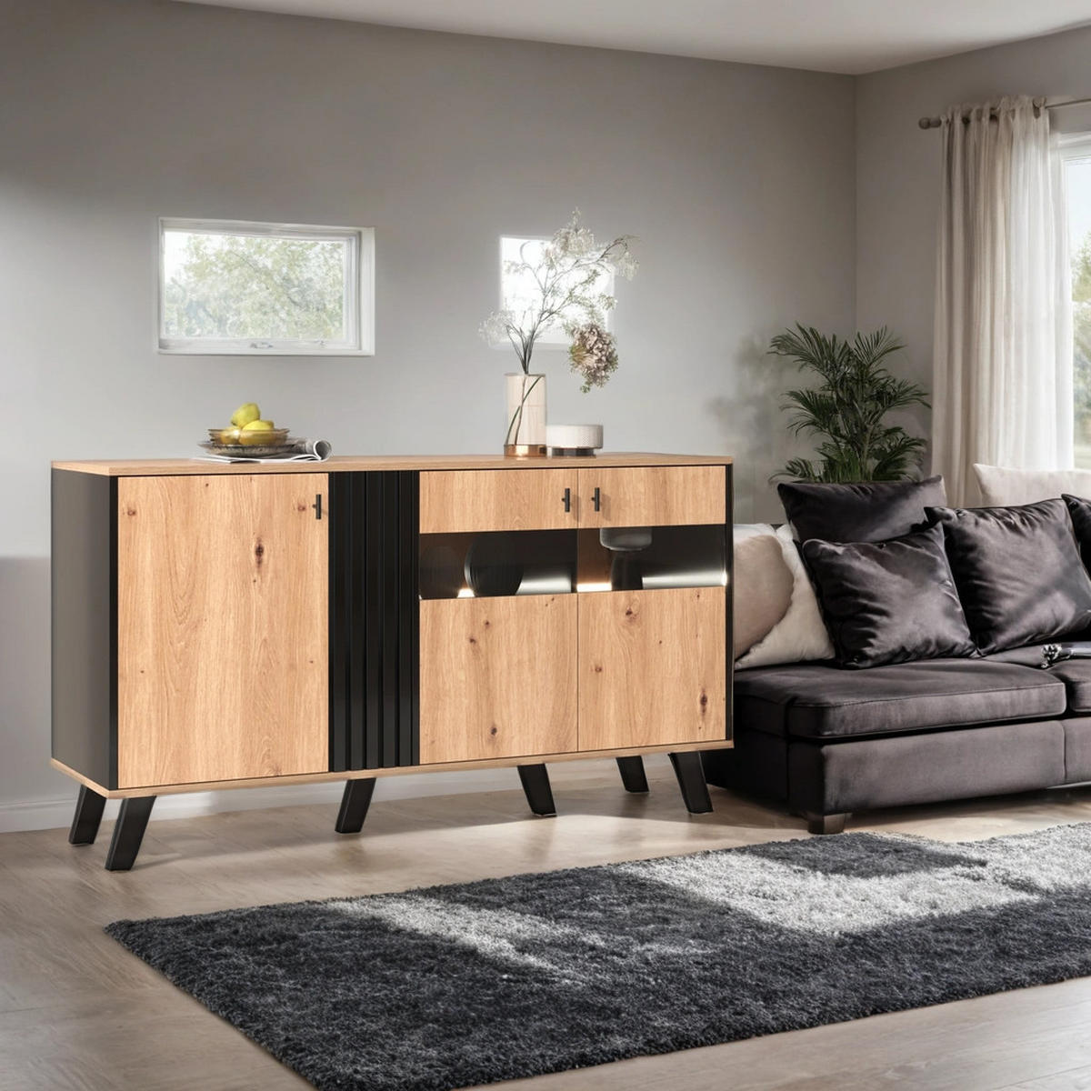 SIDEBOARD Schwarz 140/78/41 cm - Schwarz, Holzwerkstoff/Metall (78/41/140cm) - Urban Meuble
