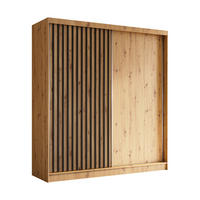 KLEIDERSCHRANK mit furnierten Schiebetüren und Aluminium-Leisten - LABELO - 200 cm Artisan+Artisan+Schwarz - Schwarz/Eiche Artisan, Holzwerkstoff (200/216/61cm) - ALTDECOR