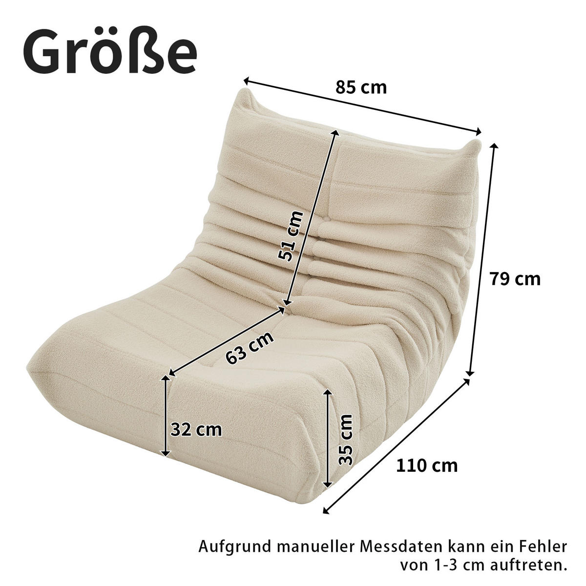 LIEGESESSEL 85/110/79 cm Beige Ergonomische Unterstützung für Schlafzimmer Wohnzimmer - Beige, Textil (110/79/85cm) - OKWISH