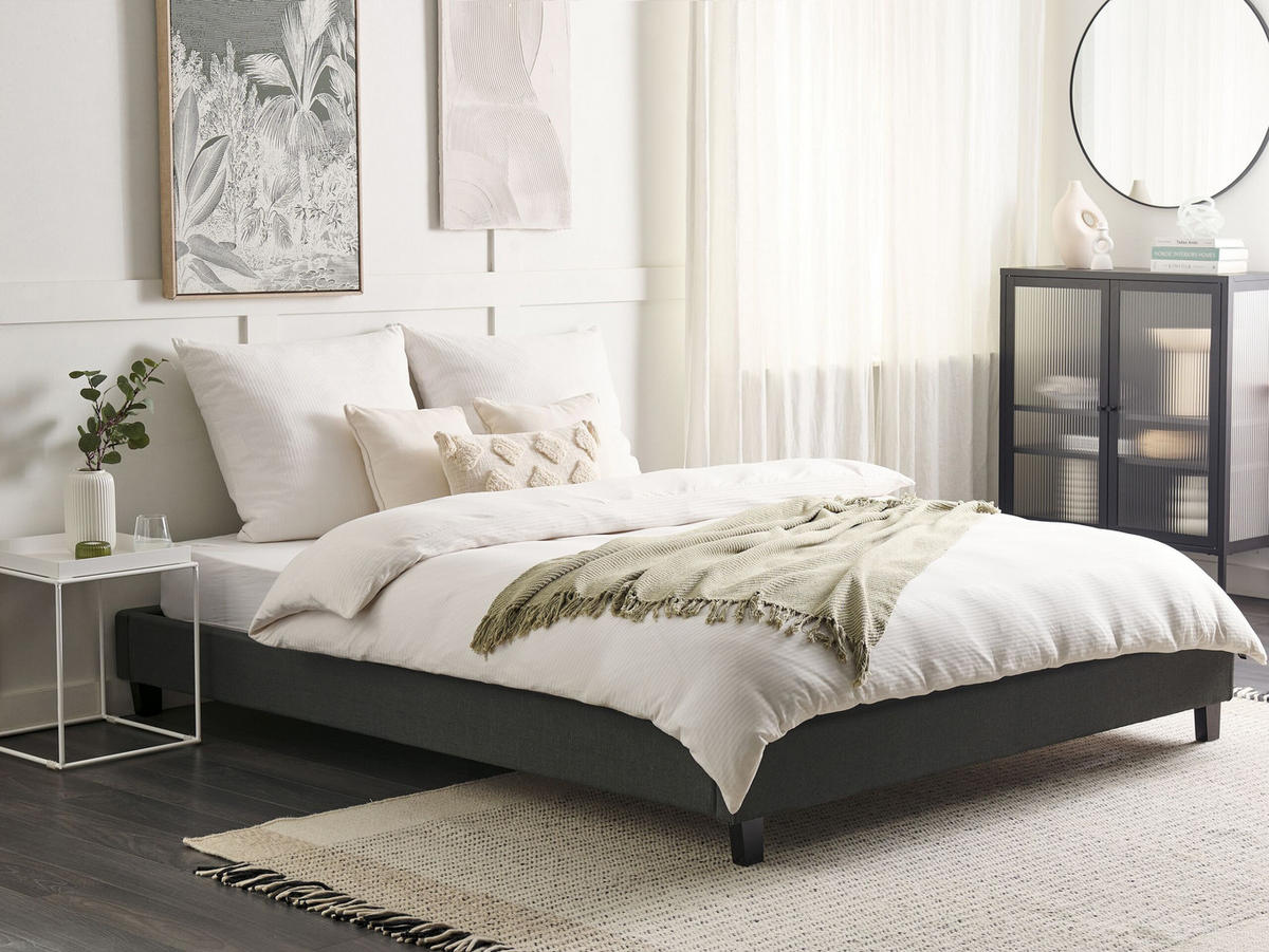 POLSTERBETT mit Lattenrost 180x200 cm Grau Roanne - Grau, Textil (180/200cm) - Beliani