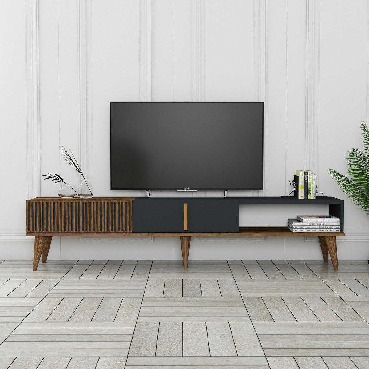 TV-MÖBEL Milan Nussbaum-Anthrazit - Anthrazit/Nussbaumfarben, Holz (180/40/35cm) - Habitat Garten