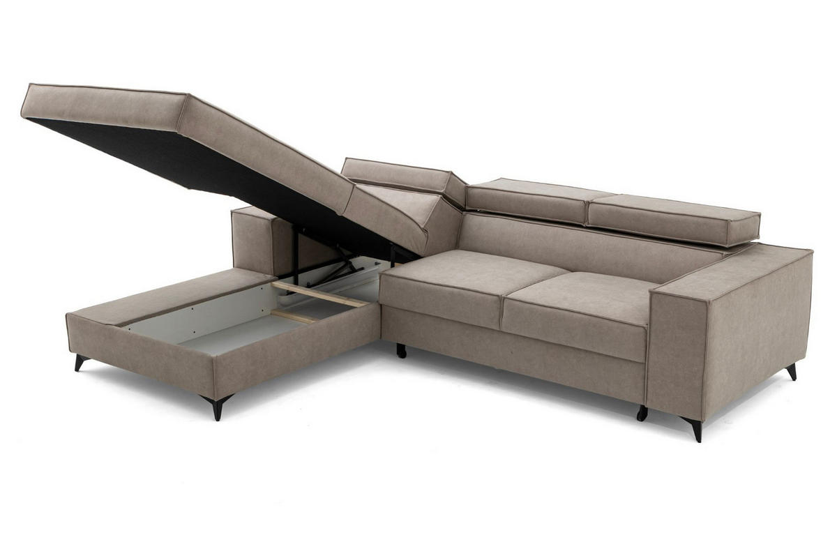 ECKSOFA PURE S Links mit Schlaffunktion 127x215 Velours Creme - Creme/Schwarz, Holz/Textil (281/204cm) - Muffo