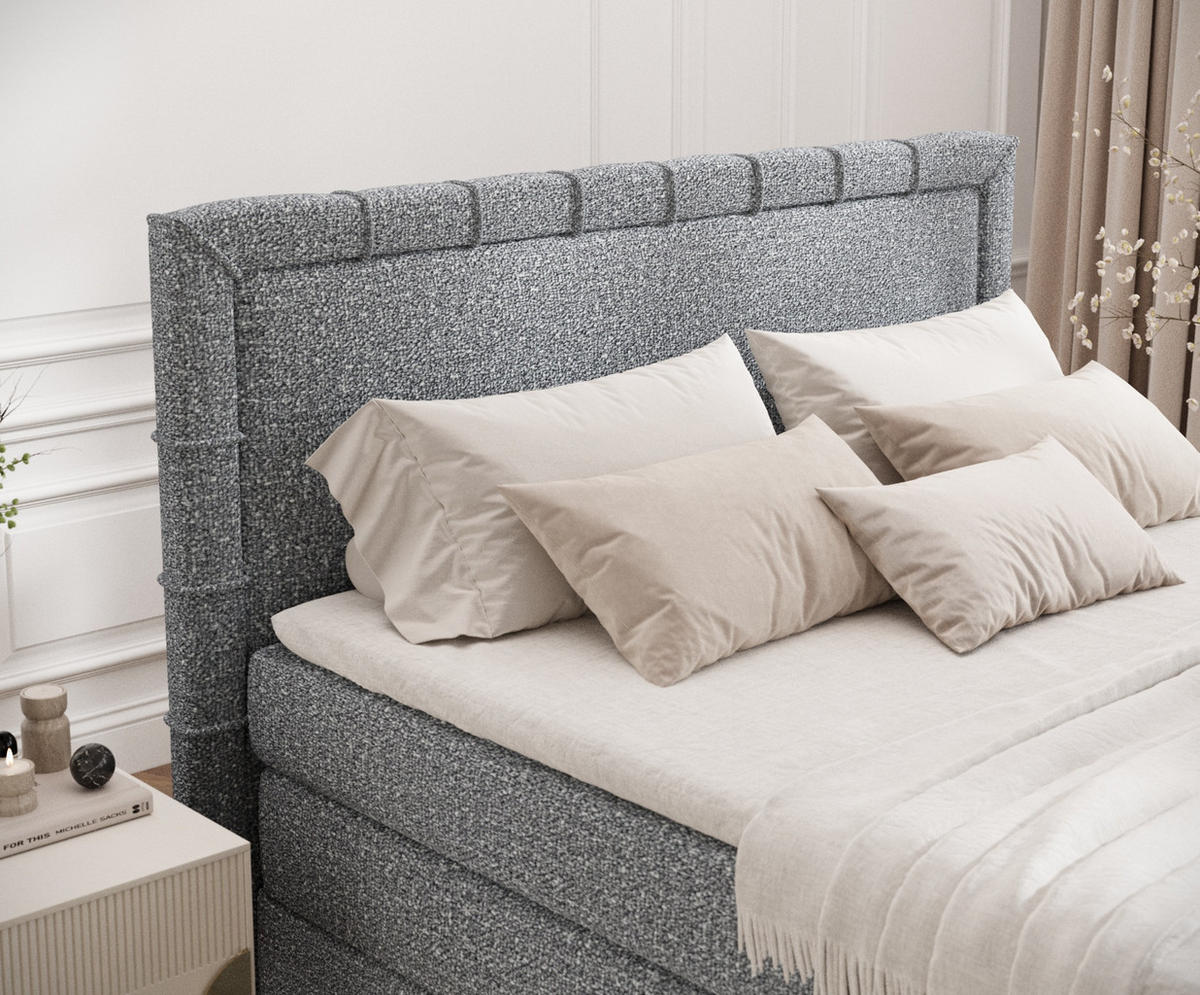 BOXSPRINGBETT Rosabel Grau 140/200 cm mit Matratze und Topper - Schwarz/Grau, Holz/Holzwerkstoff (140/200cm) - Maison de Reve