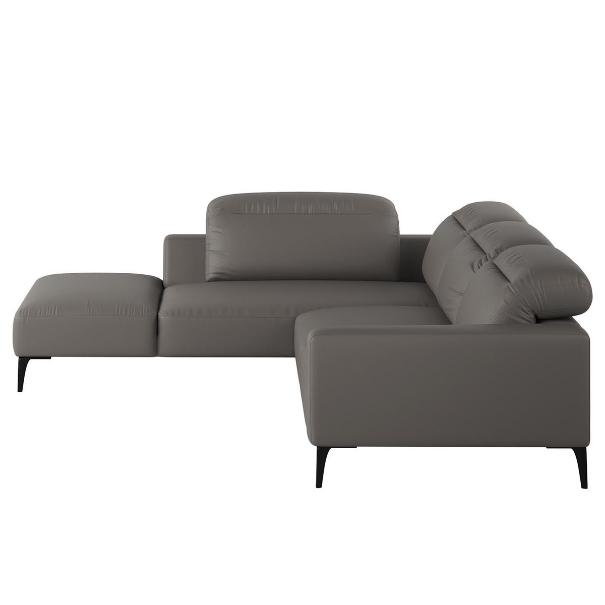 ECKSOFA mit Ottomane - Schwarz/Grau, Leder/Metall (263/238cm) - home24
