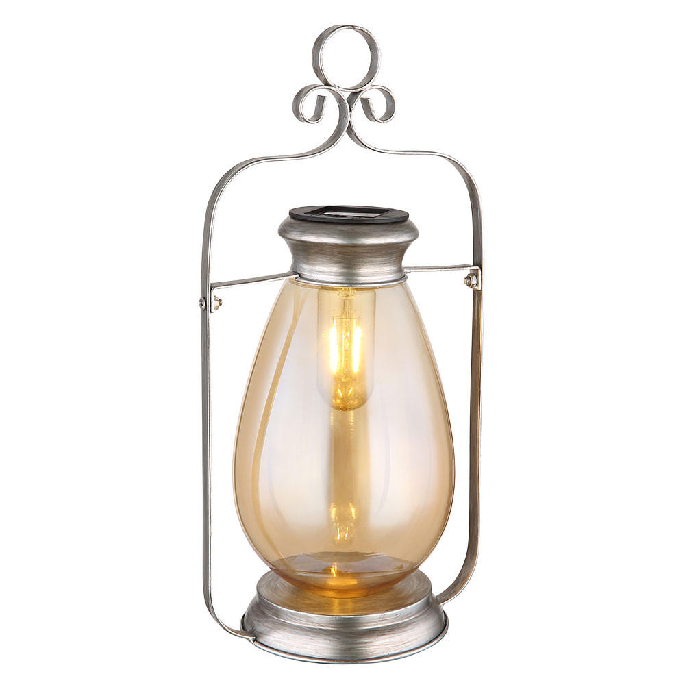 LED AUSSENLEUCHTE Solarlampe Silber Amberglas - Silberfarben, Glas (17/15/36.5cm) - Globo Lighting