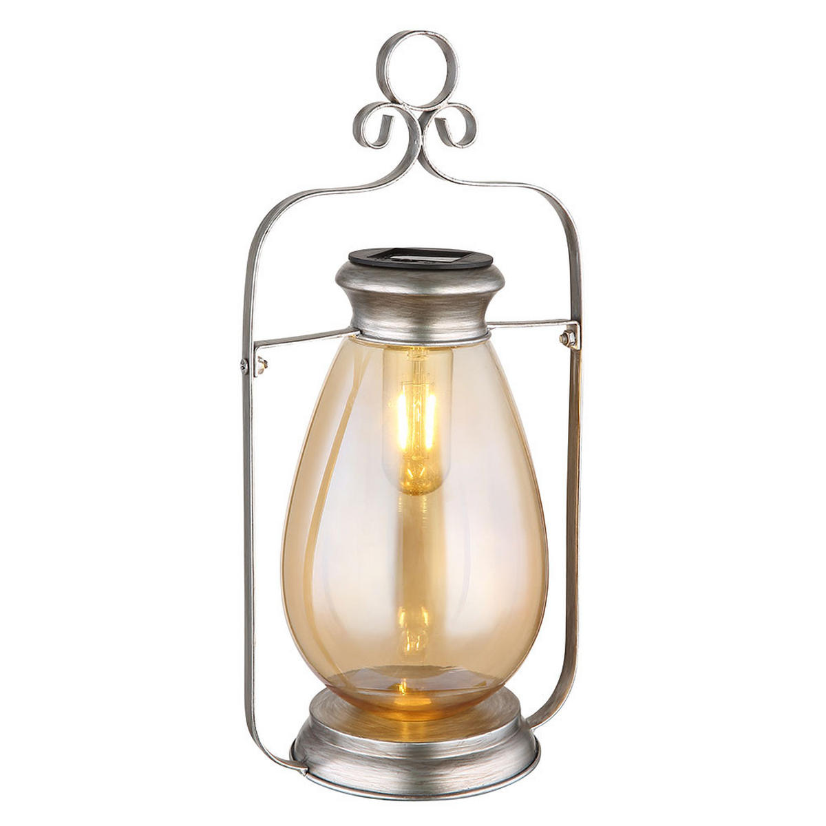 LED AUSSENLEUCHTE Solarlampe Silber Amberglas - Silberfarben, Glas (17/15/36.5cm) - Globo Lighting