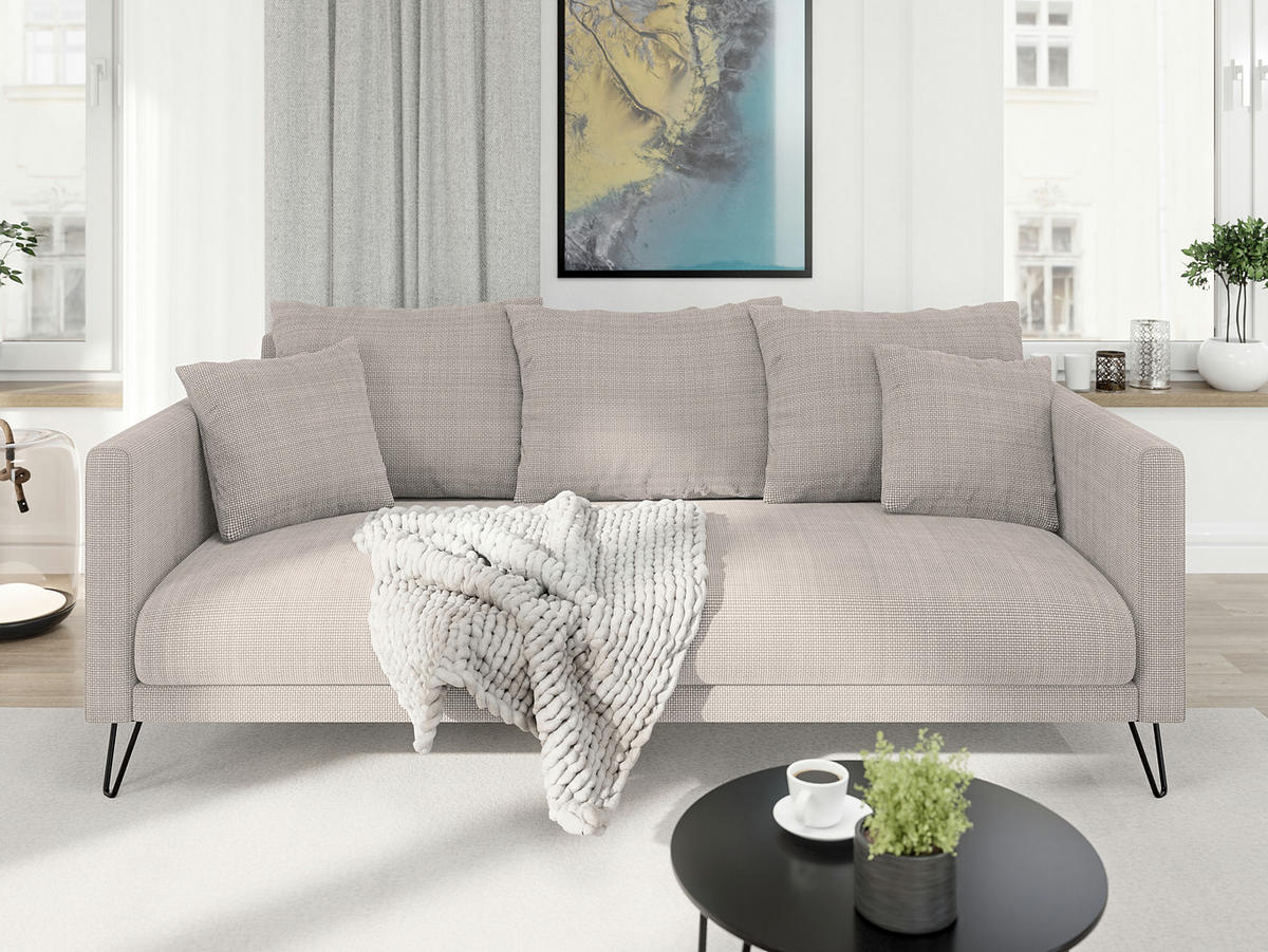 SITZGARNITUR 3+2+1 Harmony Taupe Chenille - Taupe/Schwarz, Holz/Textil (200/85/100cm) - S-Style Möbel