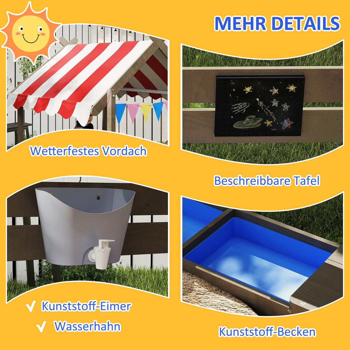 SANDKASTEN mit Dach, Sandkiste aus Holz mit Sitzplatz, Spielhaus für 3-7 Jahre - Grau, Holz (124/116/146cm) - Outsunny