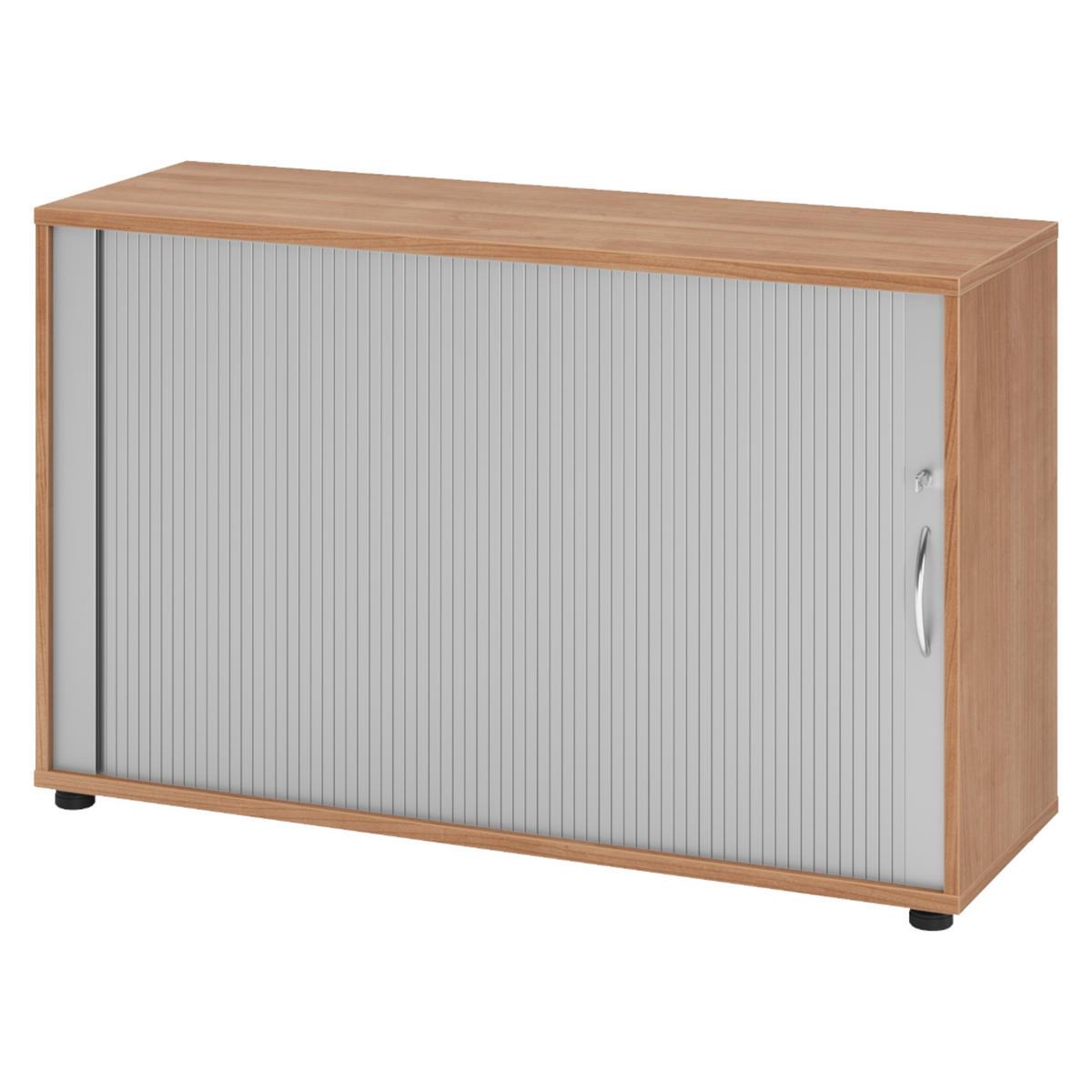 ROLLLADENSCHRANK - 2 Ordnerhöhen 40/120/74,8 cm in Nussbaumfarben/Silberfarben Bogengriff (Metall) - Silberfarben/Nussbaumfarben, Holzwerkstoff (120/74.8/40cm) - bümö