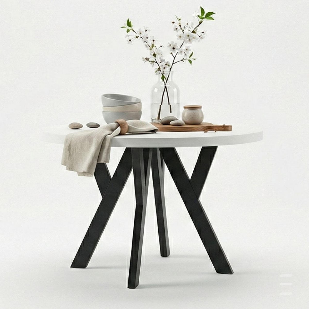 ESSTISCH Runder Ausziehbarer PERO 90/190, Weiß / Schwarz - Schwarz/Weiß, Holz (190/90/77cm) - Dekori_Interiors