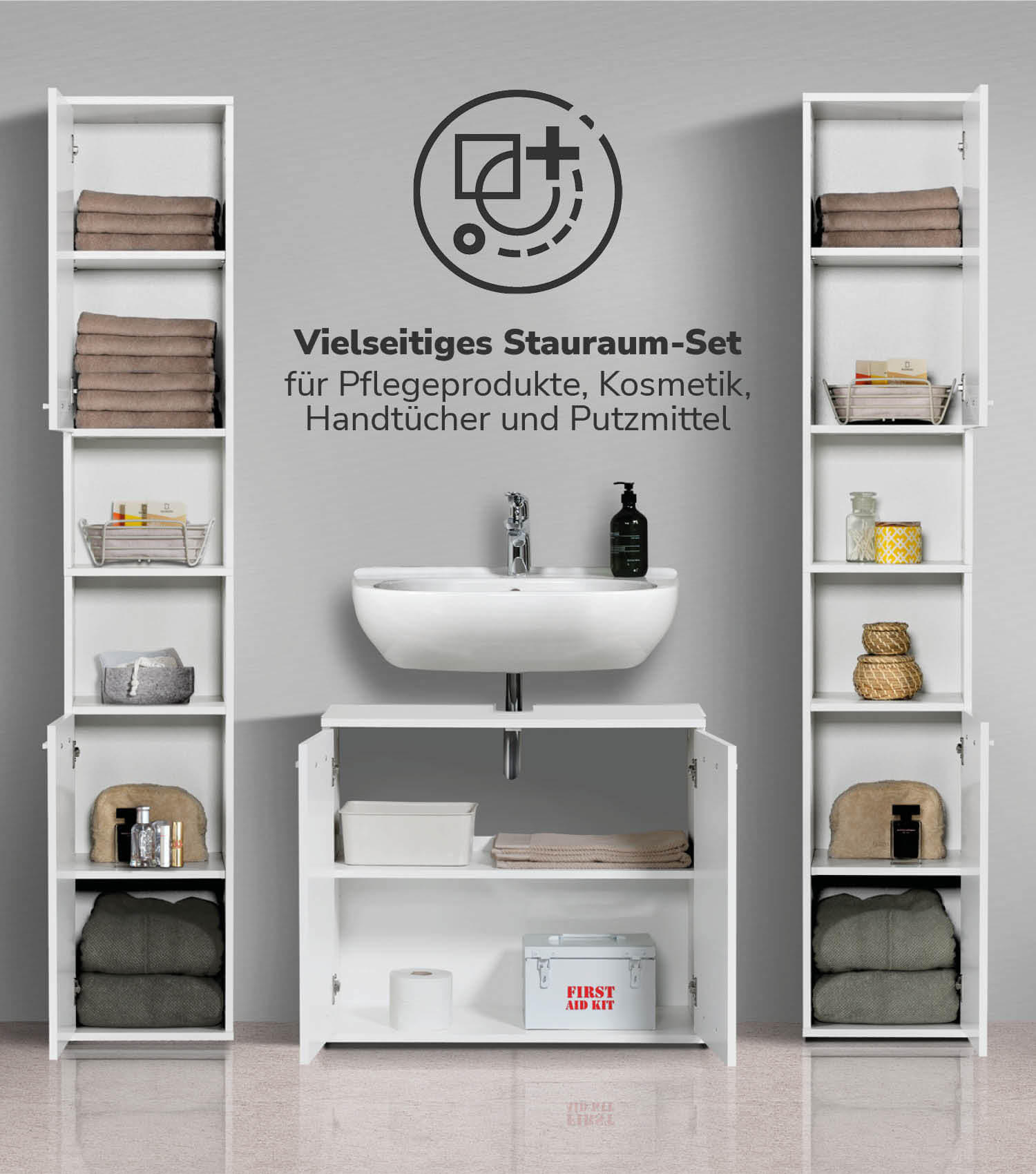 BADMÖBEL-SET 3-teilig Der Steuermann - Weiß, Holzwerkstoff (136/180/34cm) - Mokebo