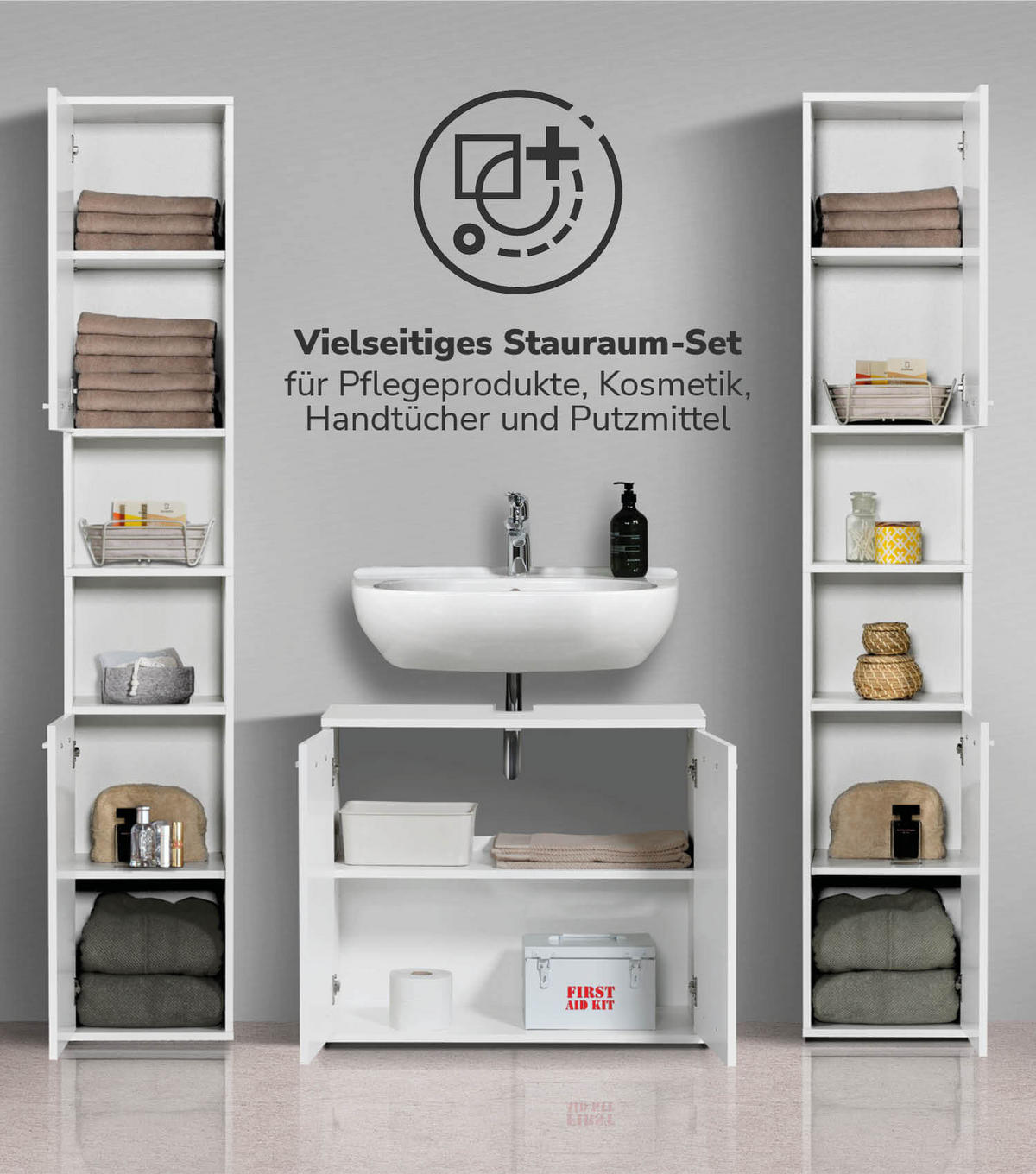 BADMÖBEL-SET 3-teilig Der Steuermann - Weiß, Holzwerkstoff (136/180/34cm) - Mokebo