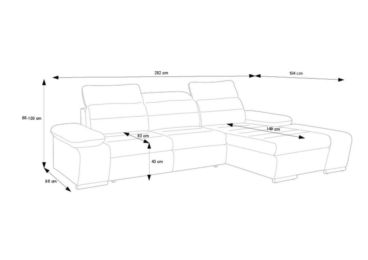ECKSOFA KORFU Grün 282x194x100 cm - Grün, Textil (282/194cm) - FURNLUX