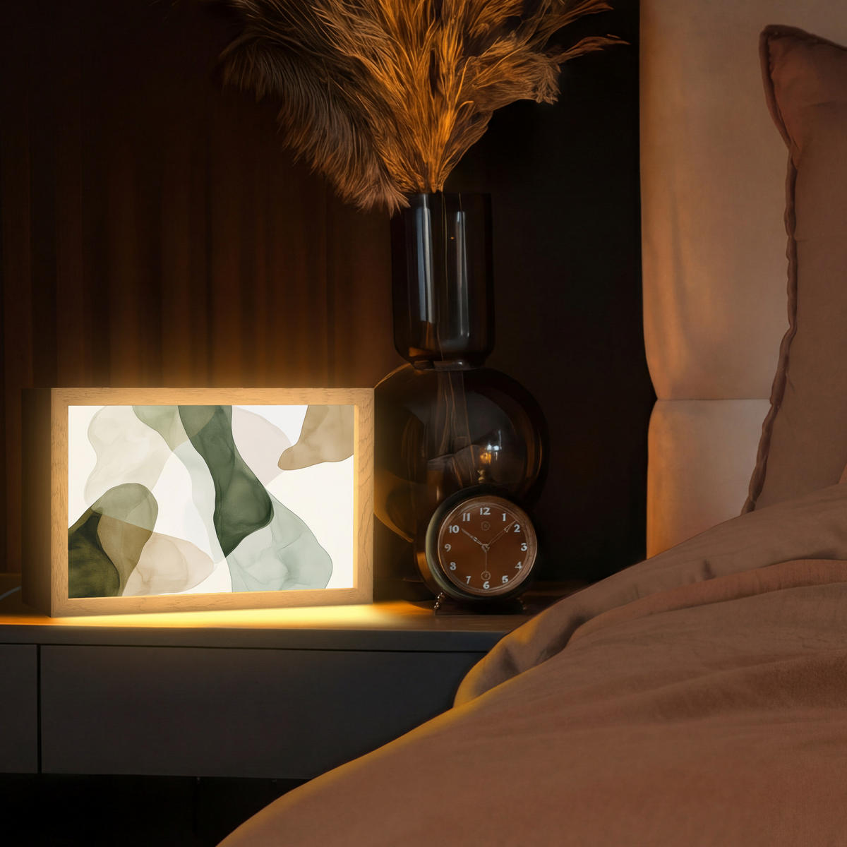 STOLNÍ LAMPA Japandi - Abstraktní - Zelená 30x20 cm - barva buku, kompozitní dřevo (8/30/20cm) - OnlyWow