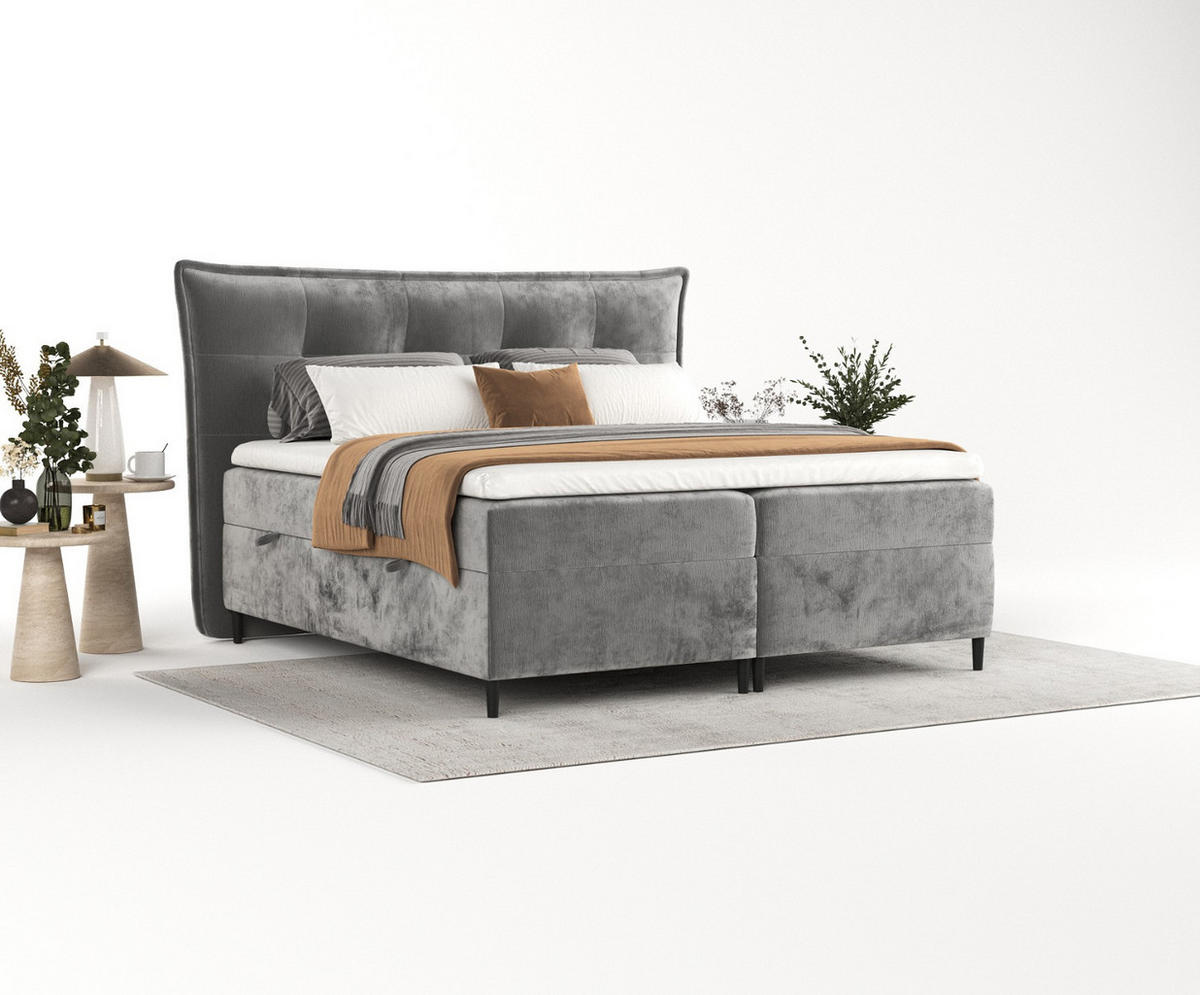 BOXBETT Las Palmas 200/200 cm Grau im Lotta Stoff - Schwarz/Grau, Holz/Holzwerkstoff (200/200cm) - AltaBeds