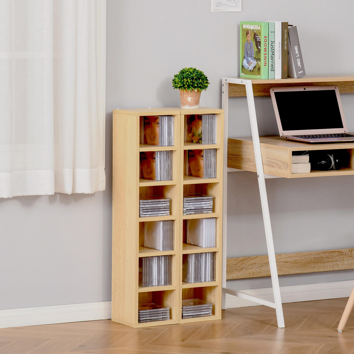 AKTENREGAL 2er-Set DE-14388 12 Fächer für 160 CDs Buche - Beige, Holzwerkstoff (19/88/21cm) - ComfortXL