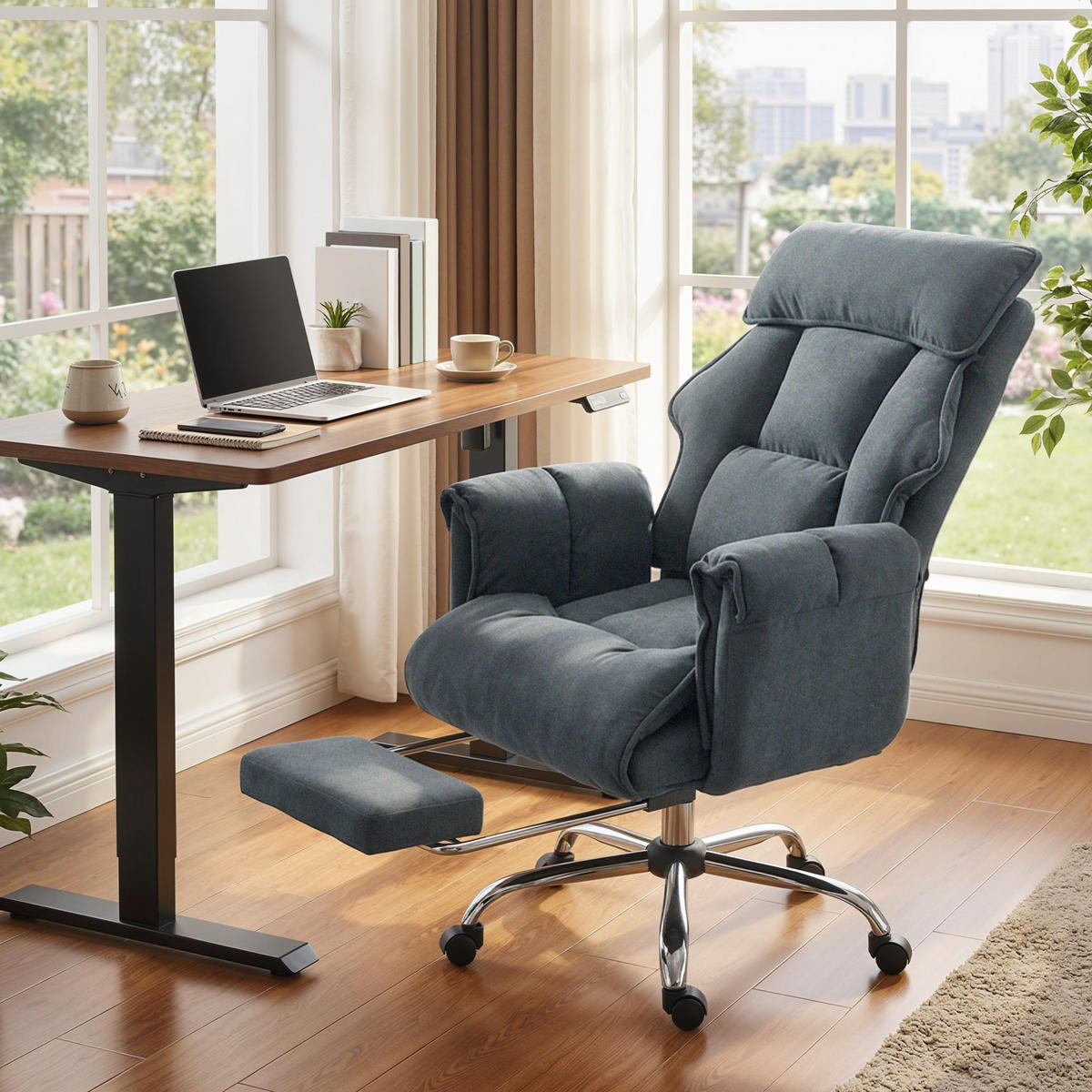 BÜROSTUHL höhenverstellbar Dunkelgrau 80/80/106 cm - Dunkelgrau/Silberfarben, Textil/Metall (80/114/80cm) - HOMCOM