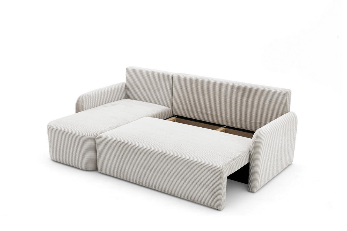 ECKSOFA CASPER L Links mit Schlaffunktion 132x198 Cord Creme - Creme/Schwarz, Holz/Kunststoff (217/145cm) - NACANAPA