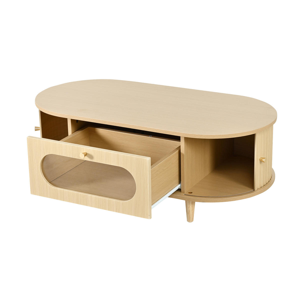 COUCHTISCH mit Schublade und Rolltüren 100 x 50 x 36 cm MDF Holzfarbe - Braun, Holz (100/50/36cm) - Meubliv
