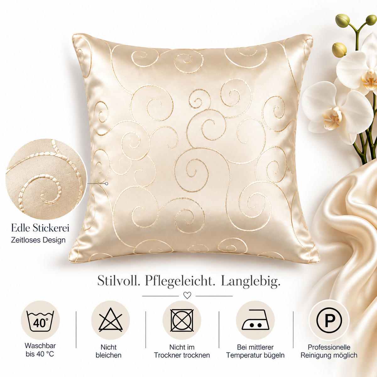 KISSENBEZUG 60/60 cm Champagner Damast Circle - Champagner, Textil (60/60cm) - TiborTex