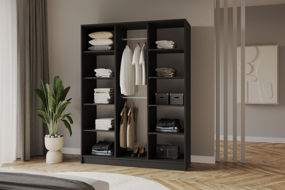 KLEIDERSCHRANK - LUSSO - 150 - Schwarz - Goldfarben/Schwarz, Holzwerkstoff (150/200/51cm) - ALTDECOR