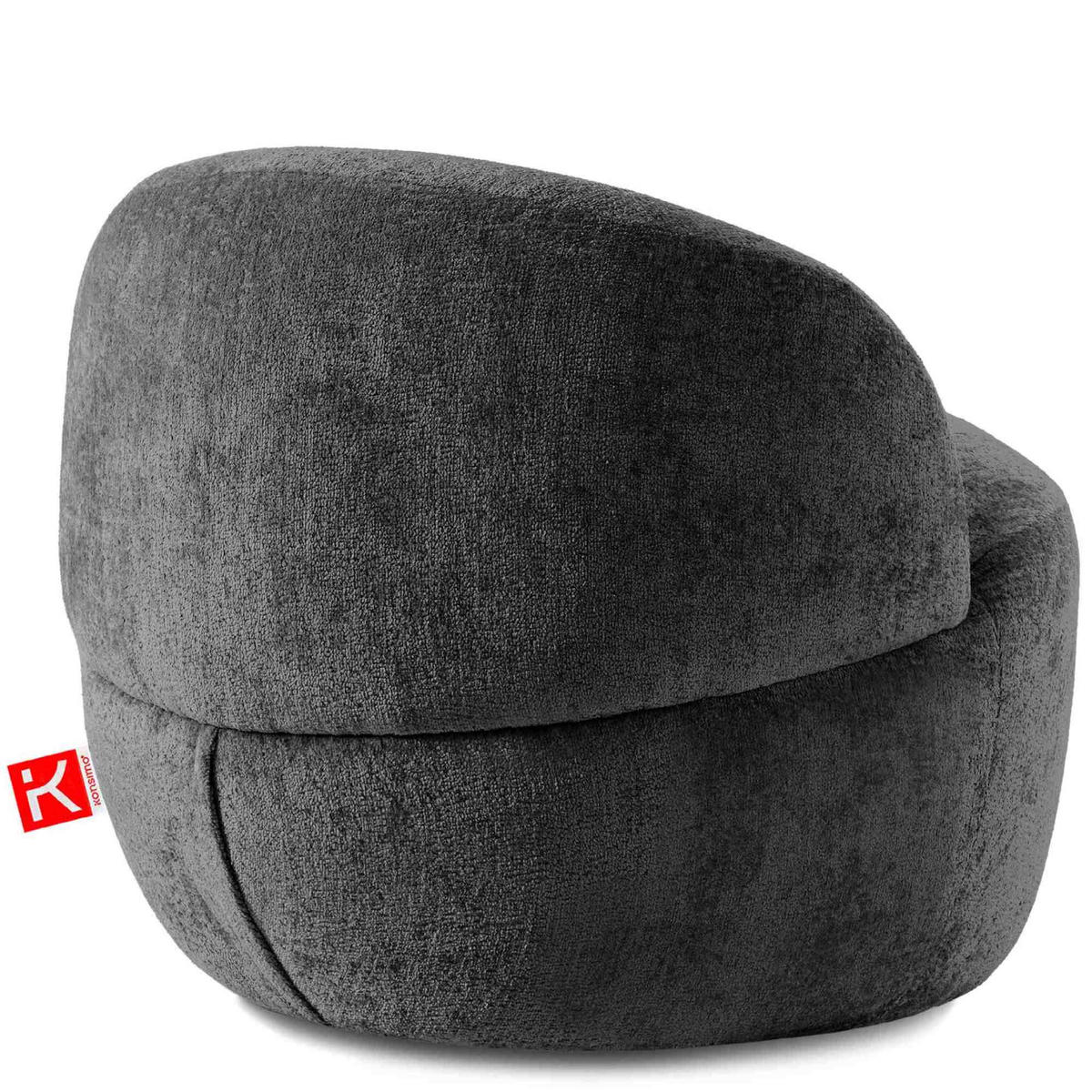 SESSEL NELUM Chenille-Stoff, rund, Anthrazit - Anthrazit/Schwarz, Holz/Holzwerkstoff (76/64/76cm) - KONSIMO®