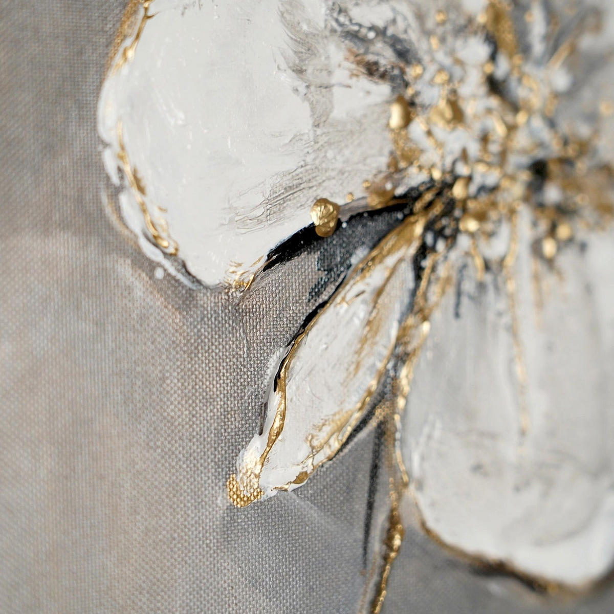 GEMÄLDE Goldene Blüten Schattenfugenrahmen Grau 120x80 cm - Grau, Holz (120/80cm) - YS-art gallery