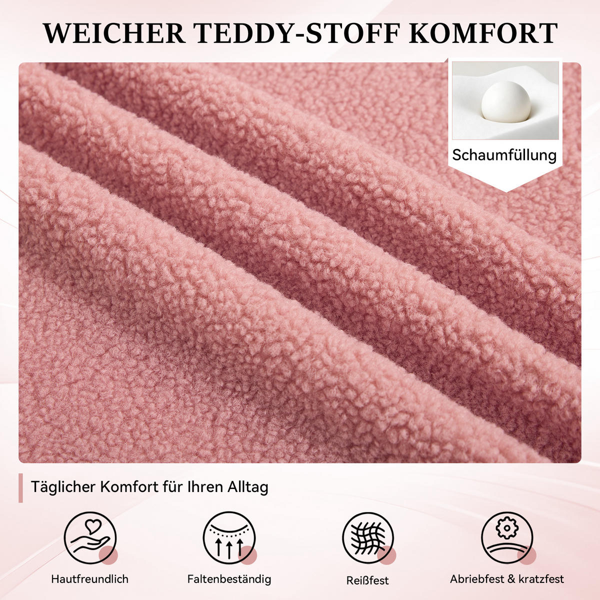 DREHSTUHL DE-40962 mit goldenen Beinen und Teddy-Stoff Rosa - Pink, Metall (58/86/58cm) - ComfortXL