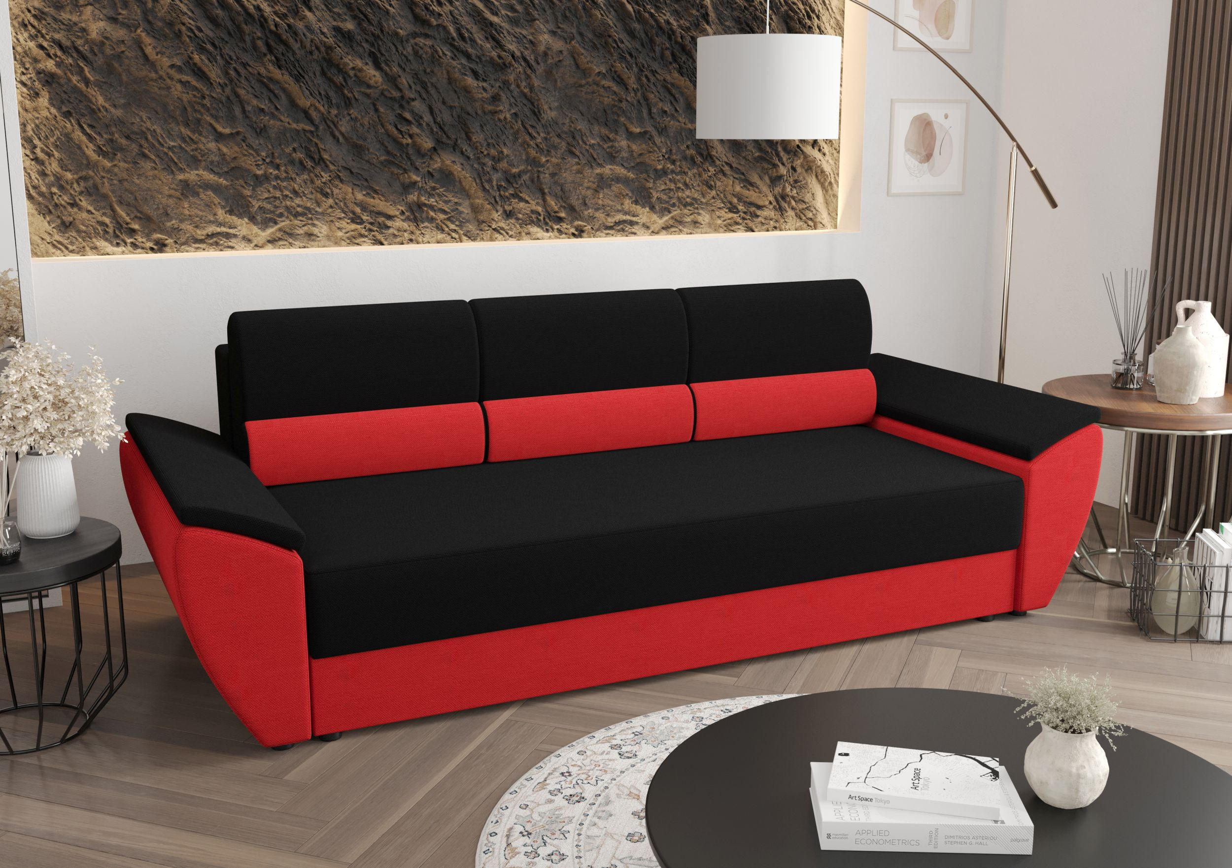 SOFA REBI BIS mit Schlaffunktion RAINBOW 15+22 mit Stauraum - Rot/Schwarz, Textil (80/78/240cm) - Bedante