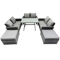 GARTENMÖBELSET mit ESSTISCH,HOCHLEHNER-SOFA Polyrattan Dunkelgrauer Mix 8-Sitzer - Dunkelgrau/Grau, Glas/Kunststoff - Fimous