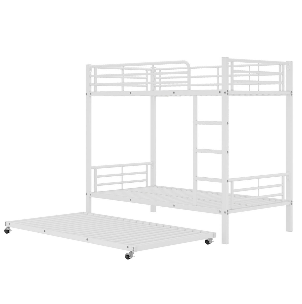 ETAGENBETT aus Metall 90x200/90x190 cm in Weiß mit Ausziehbett - Weiß, Metall (90/190cm) - Modfu