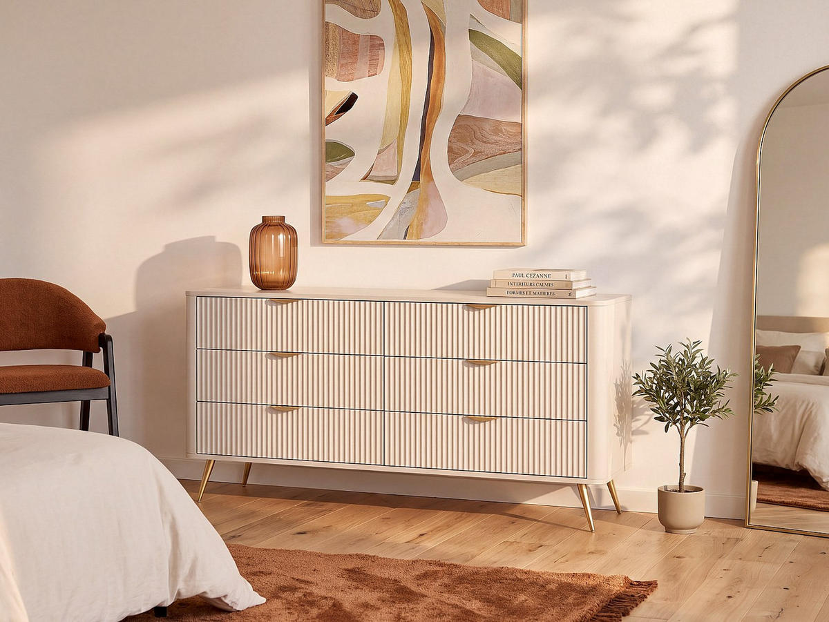 KOMMODE - 163.2 cm x 38 cm - holz - beige Elonaria - Beige, Holz/Metall (163/81/38cm) - Vente-Unique