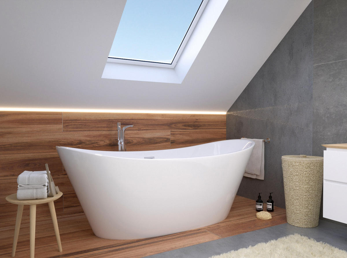 BADEWANNE rossa freistehend 170x80 cm, Set mit Klick-Klack-Ablauf - Weiß, Kunststoff (80/72/170cm) - bad land