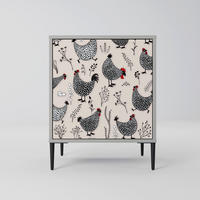 SIDEBOARD HAPPY HENS, Grau, 57,5x42x72,5 cm, Schwarze Metallfüße - Multicolor/Schwarz, Holzwerkstoff/Metall (57.5/72.5/42cm) - SpaceRebels
