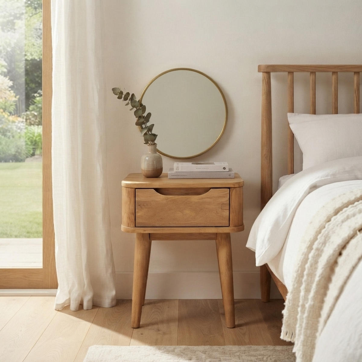 NACHTTISCH Nora, Natur Massiveiche - Beige, Holz (40/54/45cm) - WOODEK