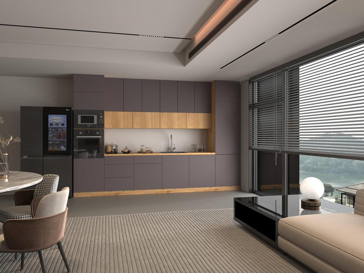 KÜCHENZEILE 360 - Langen KL3-M360 in Grau/Artisan Eiche - Schwarz/Eiche Artisan, Holz (360/248/58cm)