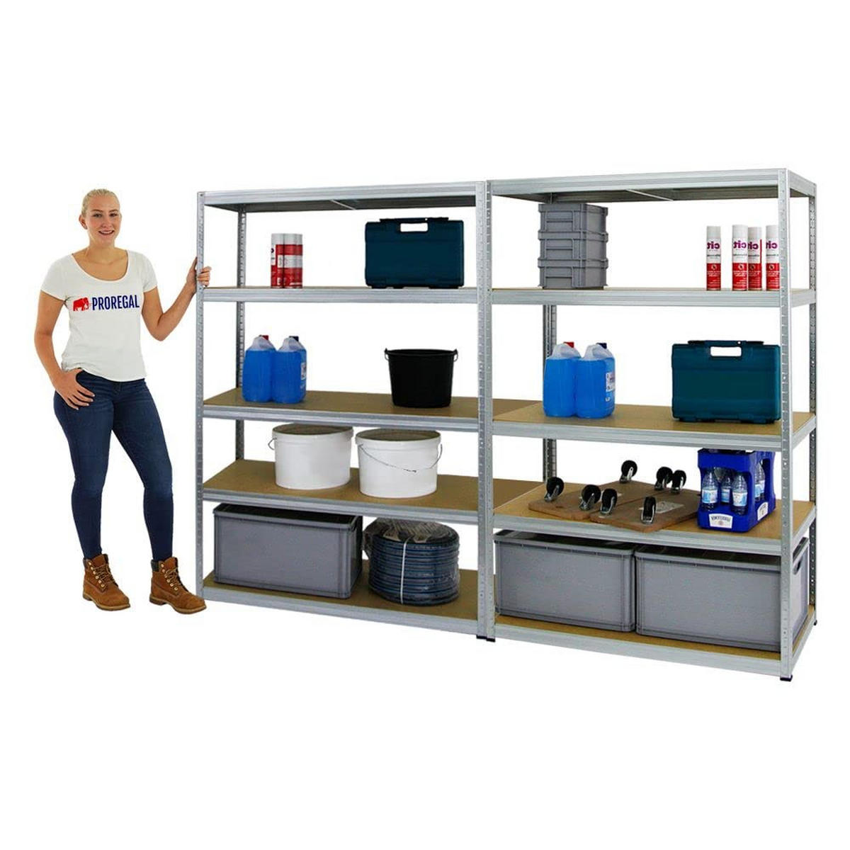 SCHWERLASTREGAL Big Elephant M 2er-Set mit 2x 180x120x60 cm Fachlast 250 kg Verzinkt - Silberfarben, Metall (240/180/60cm) - PROREGAL