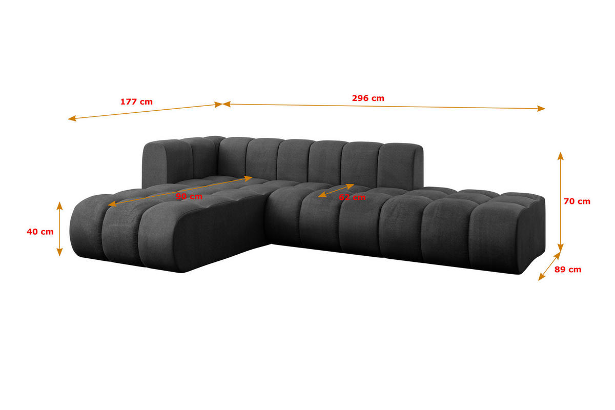ECKSOFA modulares Sofa Zuvon-L1 - 296x177x70 cm Schwarz - Schwarz, Holzwerkstoff/Textil (296/177cm) - ALTDECOR