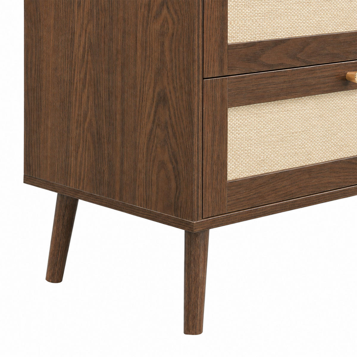 KOMMODE 120cm Walnuss mit 6 Schubladen und Rattan - Walnussfarben, Holzwerkstoff (120/80/40cm) - FLIEKS