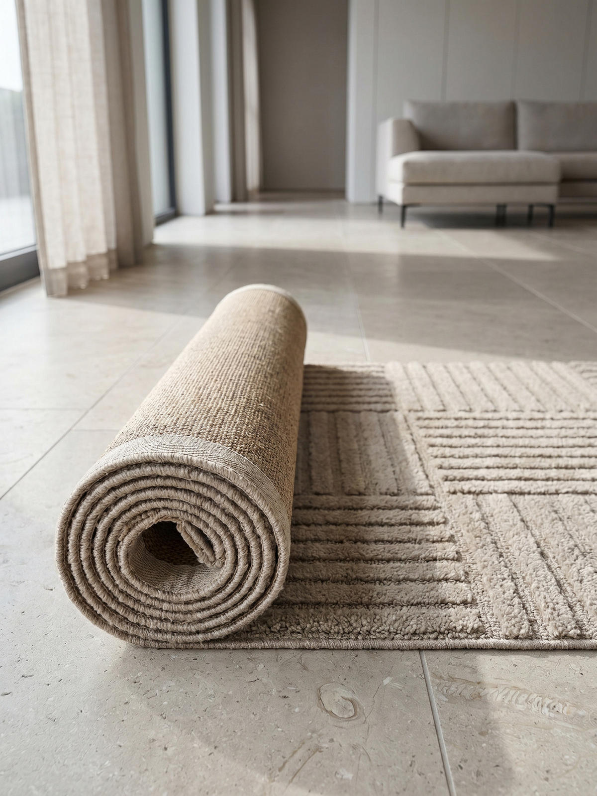 TEPPICH Hochflor RIGI in Beige, mit Cord-Streifen-Patchwork, 80 x 250 cm - Beige, Textil (80/250cm) - KADIMA DESIGN