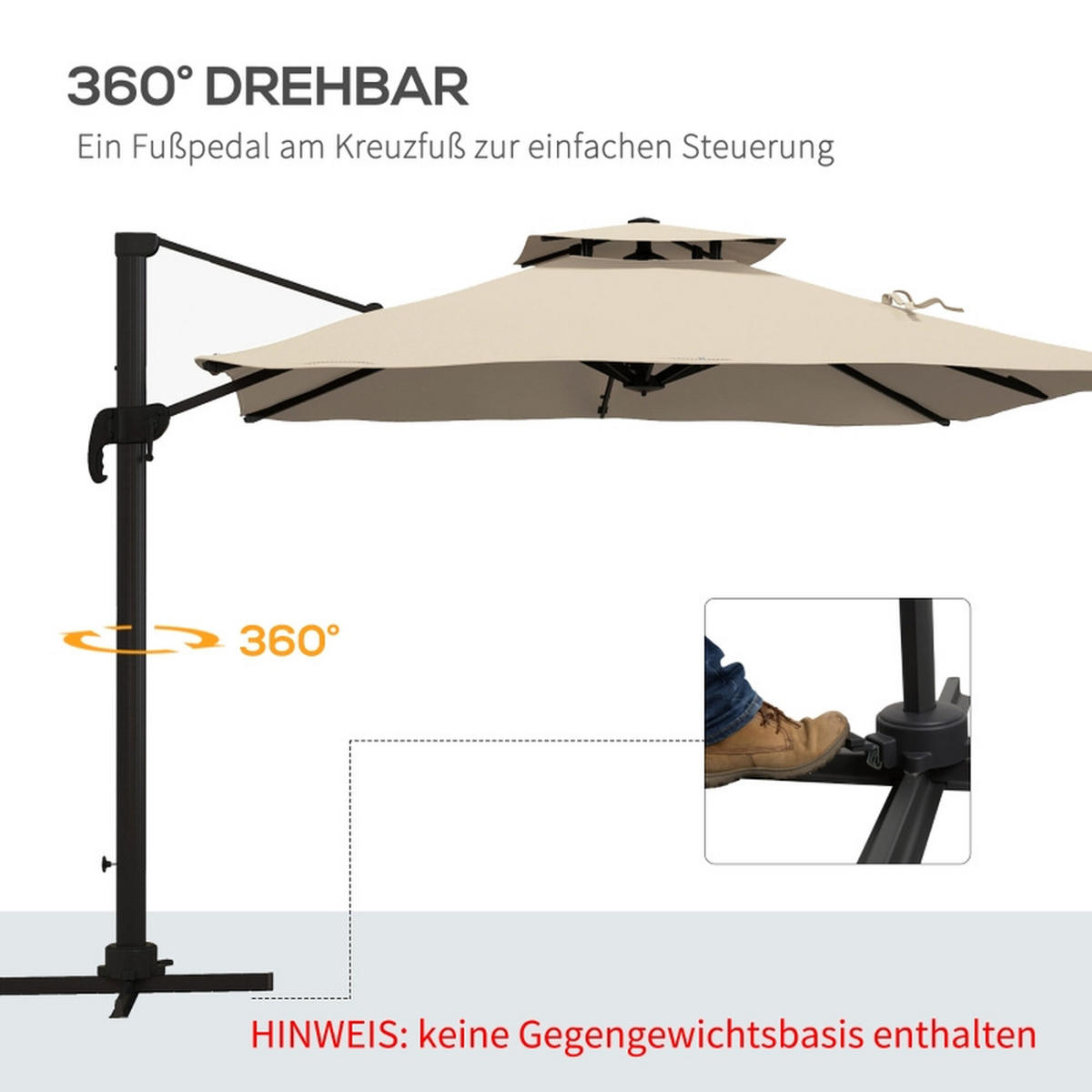 SONNENSCHIRM 2,94 x 2,94 m Khaki Wetterbeständiger Kurbelschirm - Hellbraun, Textil (294/294cm) - Raelunyi